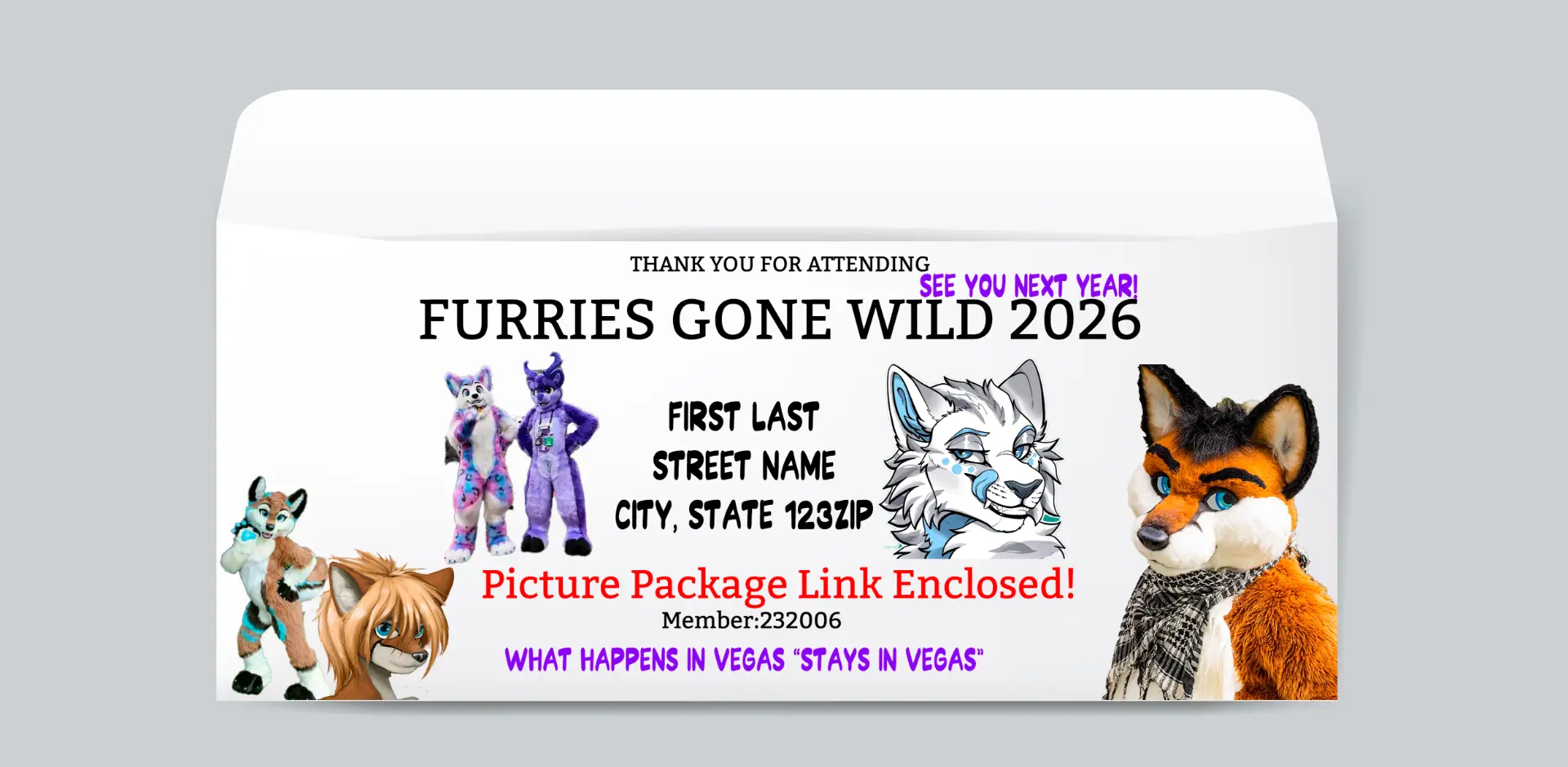 Furries Gone Wild 2026 — Convention Thank You envelope